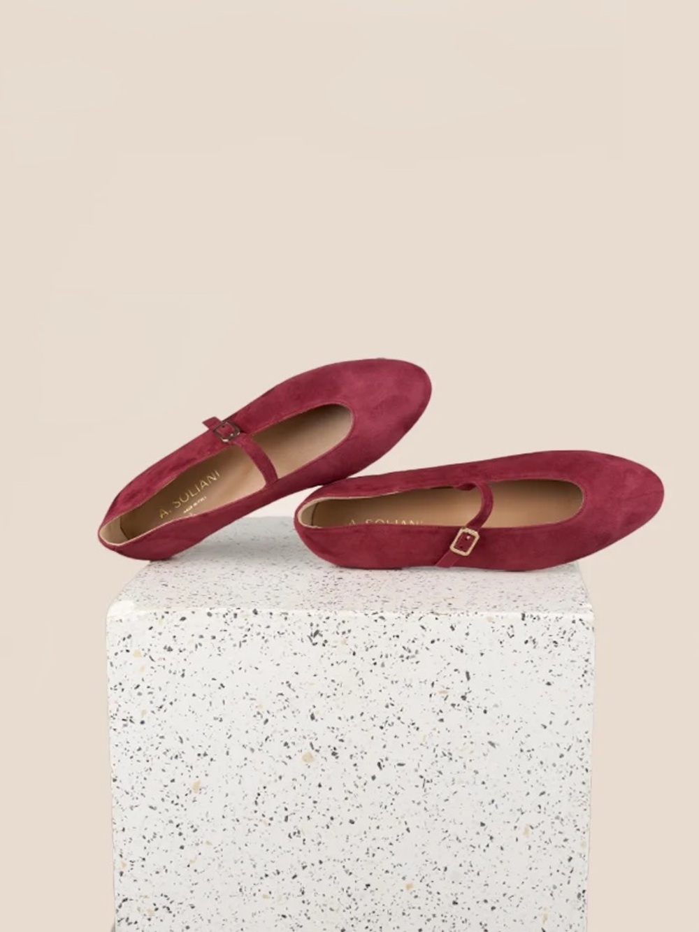 Suede Mary Jane Flats in Burgundy